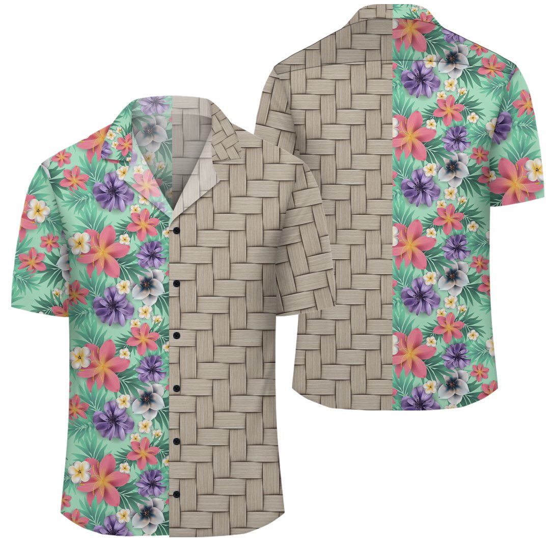 Hawaii Tropical Flower Blossom Cluster Seamless Pattern Tropical Flowers Palm Leaves Plant And Leaf Lauhala Moiety Hawaiian Shirt Unisex Art - Polynesian Pride