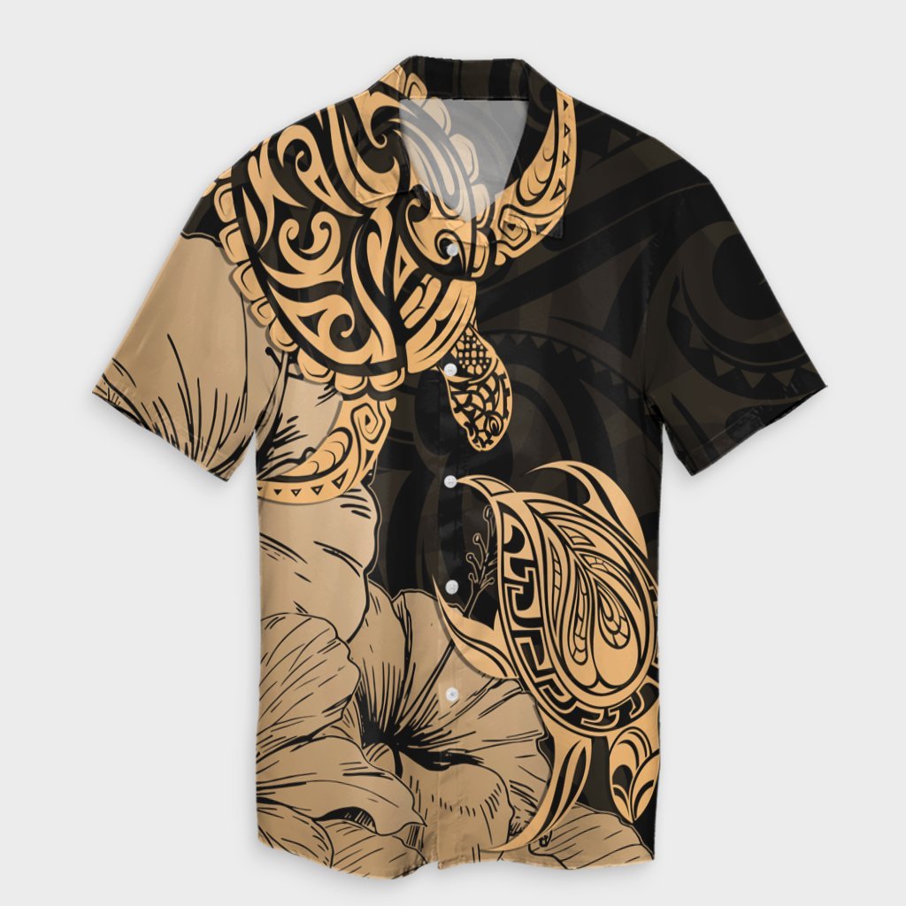 Hawaii Turtle Hawaiian Shirt Polynesian Hibiscus Art Gold - AH Unisex Black - Polynesian Pride