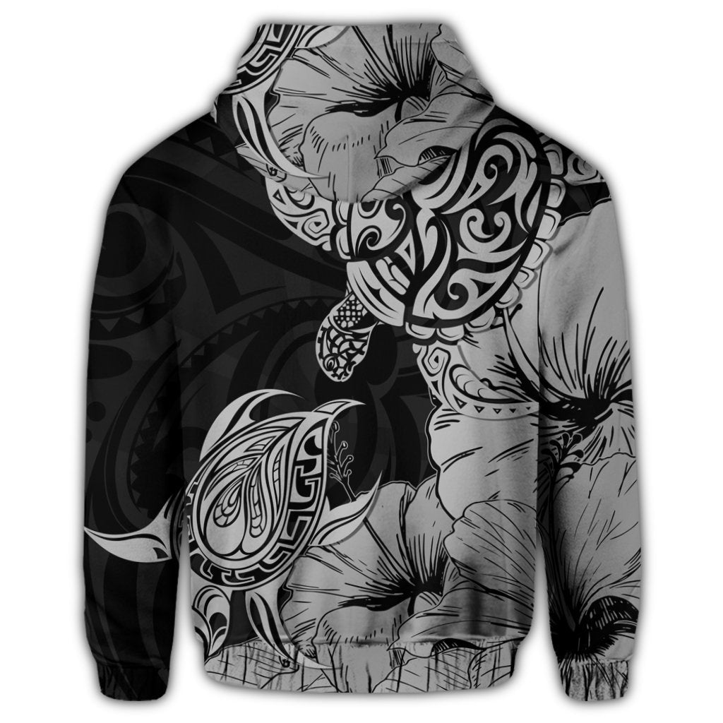 Hawaii Turtle Zip Hoodie Polynesian Hibiscus Art Gray - Polynesian Pride