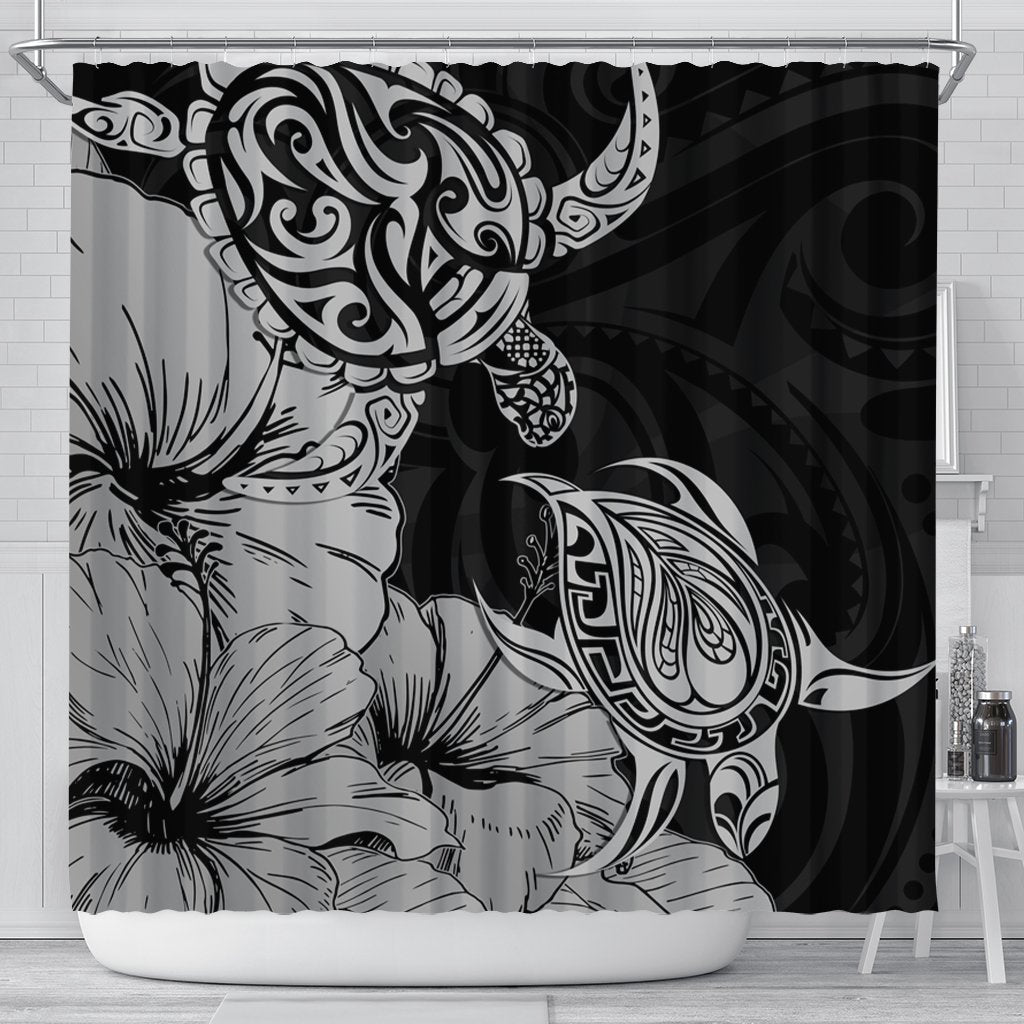 Hawaii Turtle Shower Curtain Polynesian Hibiscus Art Gray - AH 177 x 172 (cm) Black - Polynesian Pride