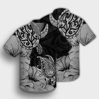 Hawaii Turtle Hawaiian Shirt Polynesian Hibiscus Art Gray - AH - Polynesian Pride