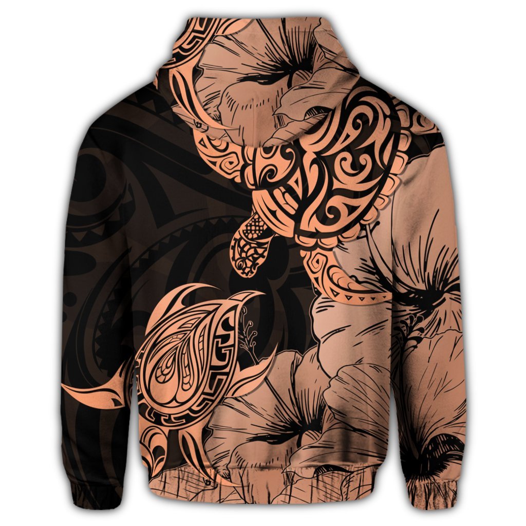 Hawaii Turtle Zip Hoodie Polynesian Hibiscus Art Organe - Polynesian Pride