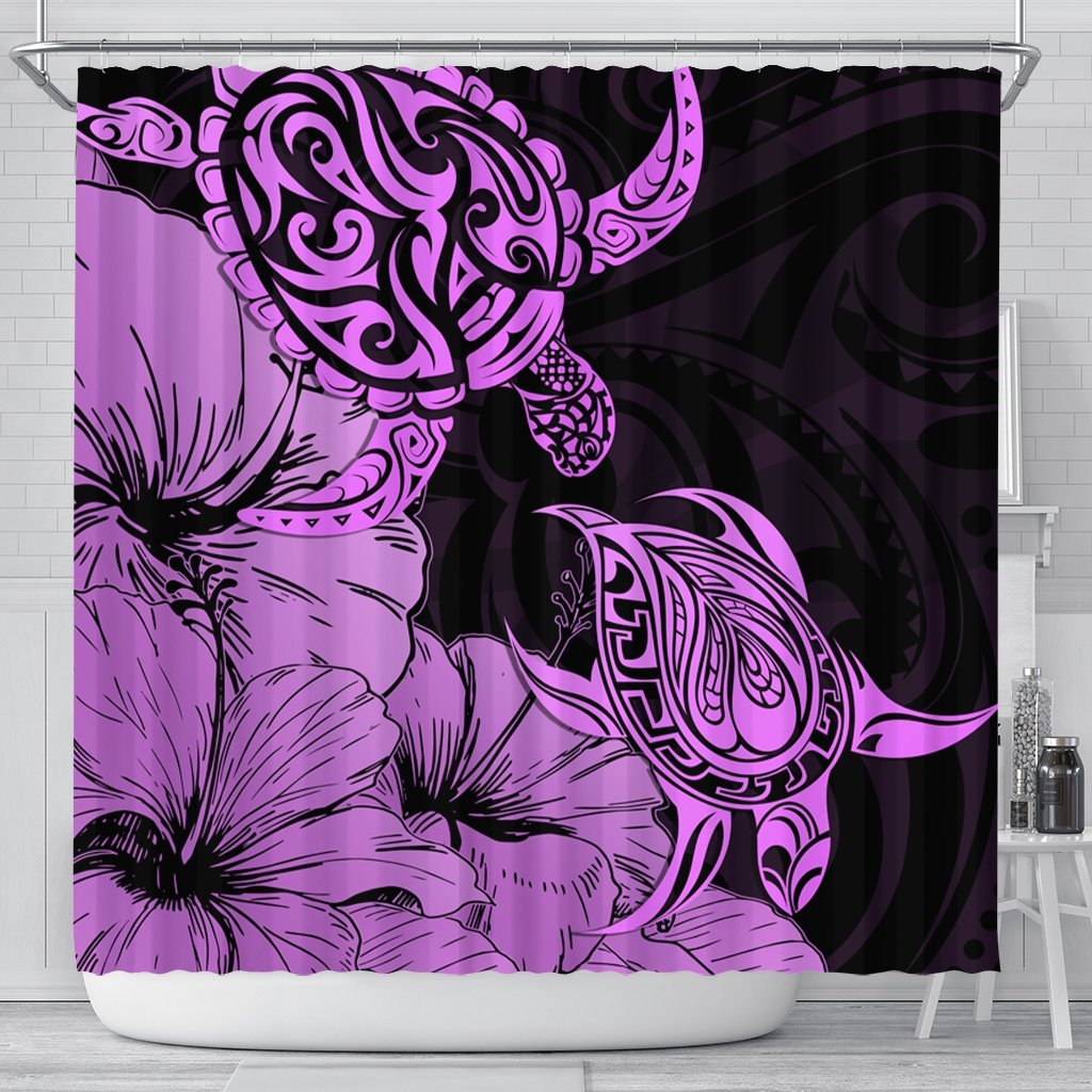 Hawaii Turtle Shower Curtain Polynesian Hibiscus Art Pink - AH 177 x 172 (cm) Black - Polynesian Pride