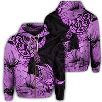 Hawaii Turtle Zip Hoodie Polynesian Hibiscus Art Pink Unisex Art - Polynesian Pride