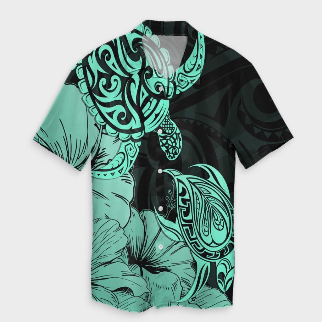 Hawaii Turtle Hawaiian Shirt Polynesian Hibiscus Art Turquoise - AH Unisex Black - Polynesian Pride