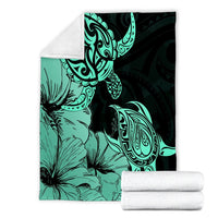 Hawaii Turtle Premium Blankets Polynesian Hibiscus Art Turquoise - AH - Polynesian Pride