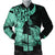 Hawaii Turtle Bomber Jacket Polynesian Hibiscus Art Turquoise - AH Black Unisex - Polynesian Pride