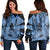 Hawaii Turtle Women's Off Shoulder Sweater Polynesian Hibiscus Art Ver 2.0 Blue - AH Black - Polynesian Pride