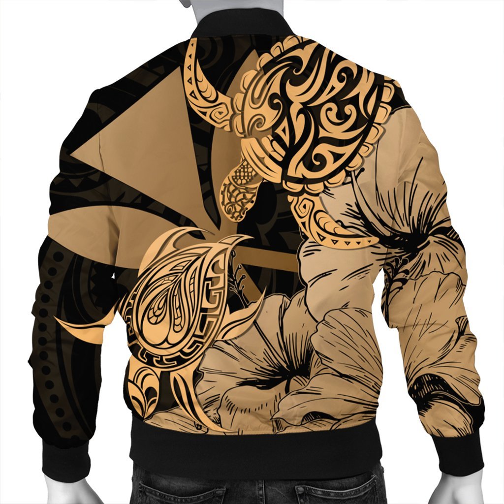 Hawaii Turtle Bomber Jacket Polynesian Hibiscus Art Ver 2.0 Gold - AH - Polynesian Pride