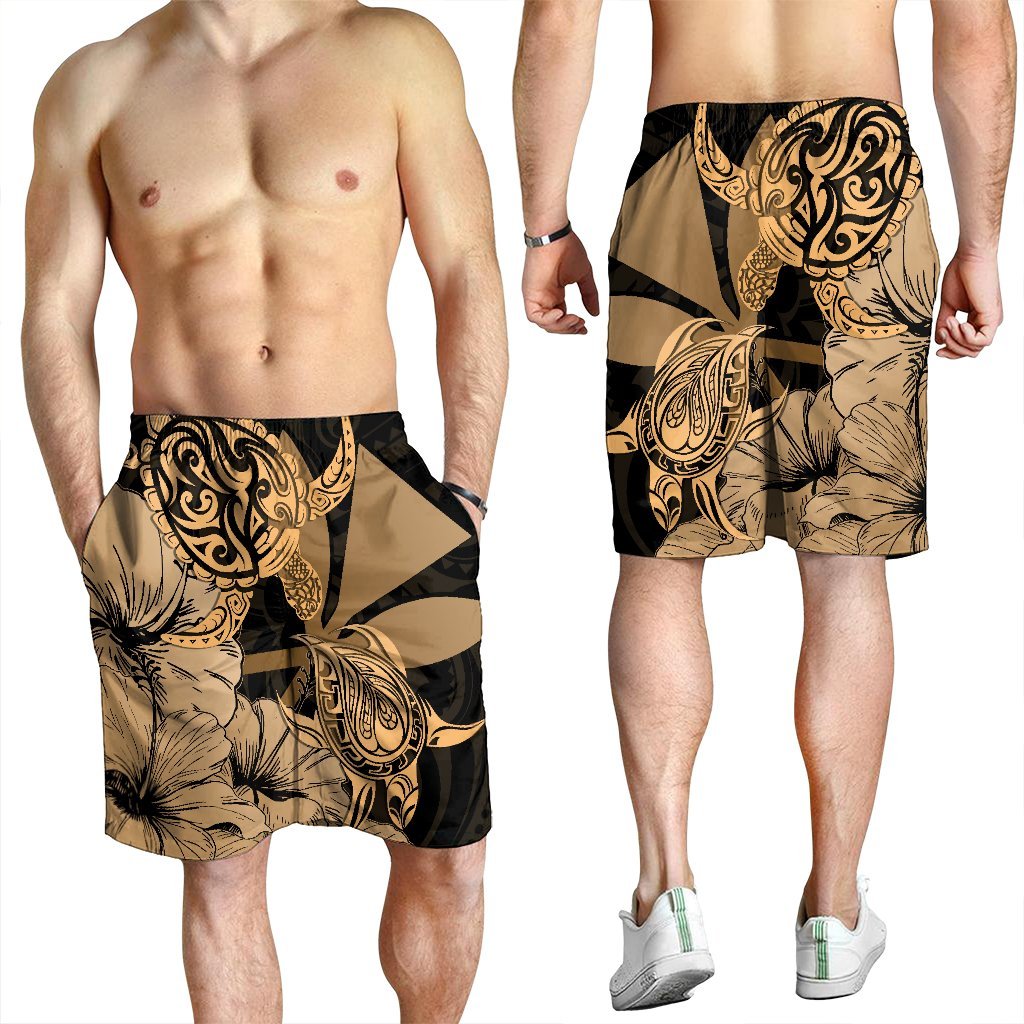 Hawaii Turtle Men's Shorts Polynesian Hibiscus Art Ver 2.0 Gold - AH - Polynesian Pride