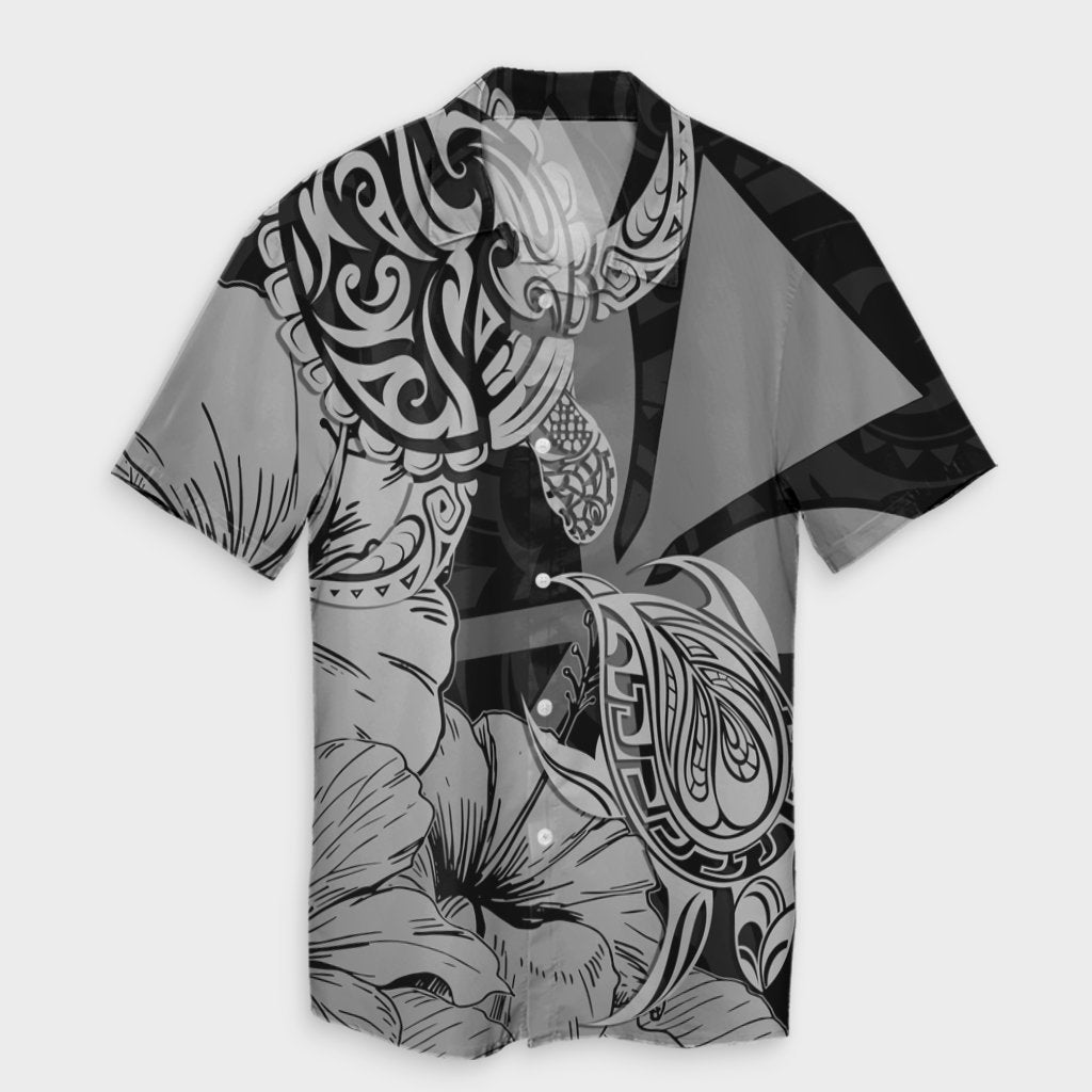 Hawaii Turtle Hawaiian Shirt Polynesian Hibiscus Art Ver 2.0 Gray - AH Unisex Black - Polynesian Pride