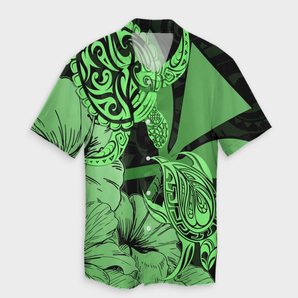 Hawaii Turtle Hawaiian Shirt Polynesian Hibiscus Art Ver 2.0 Green - AH Unisex Black - Polynesian Pride