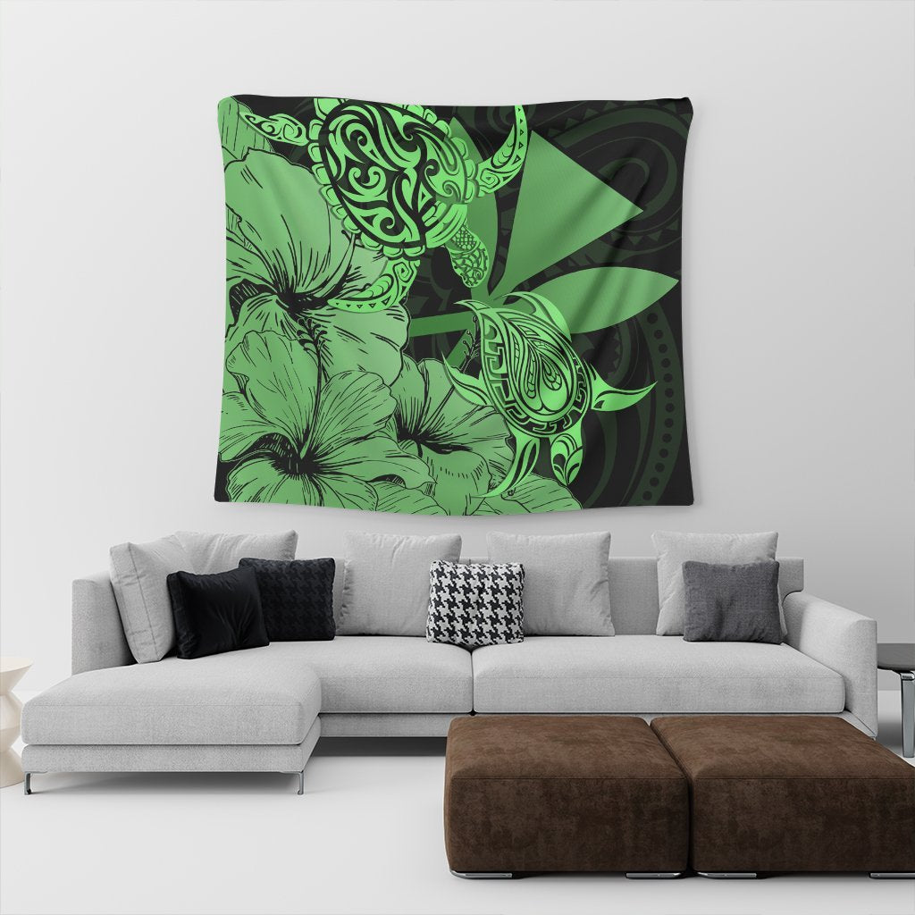 Hawaii Turtle Tapestry Polynesian Hibiscus Art Ver 2.0 Green - AH - Polynesian Pride