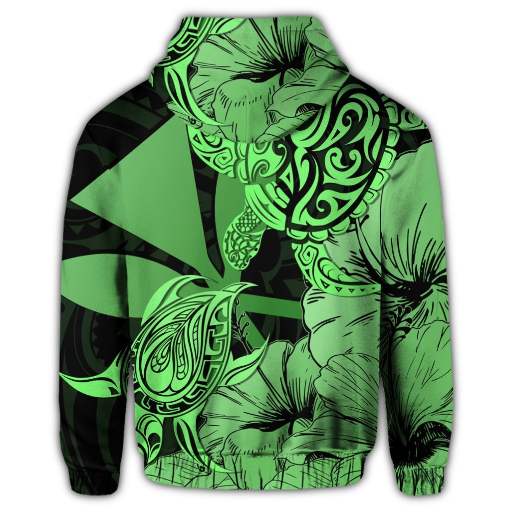Hawaii Turtle Zip Hoodie Polynesian Hibiscus Art Ver 2.0 Green - Polynesian Pride