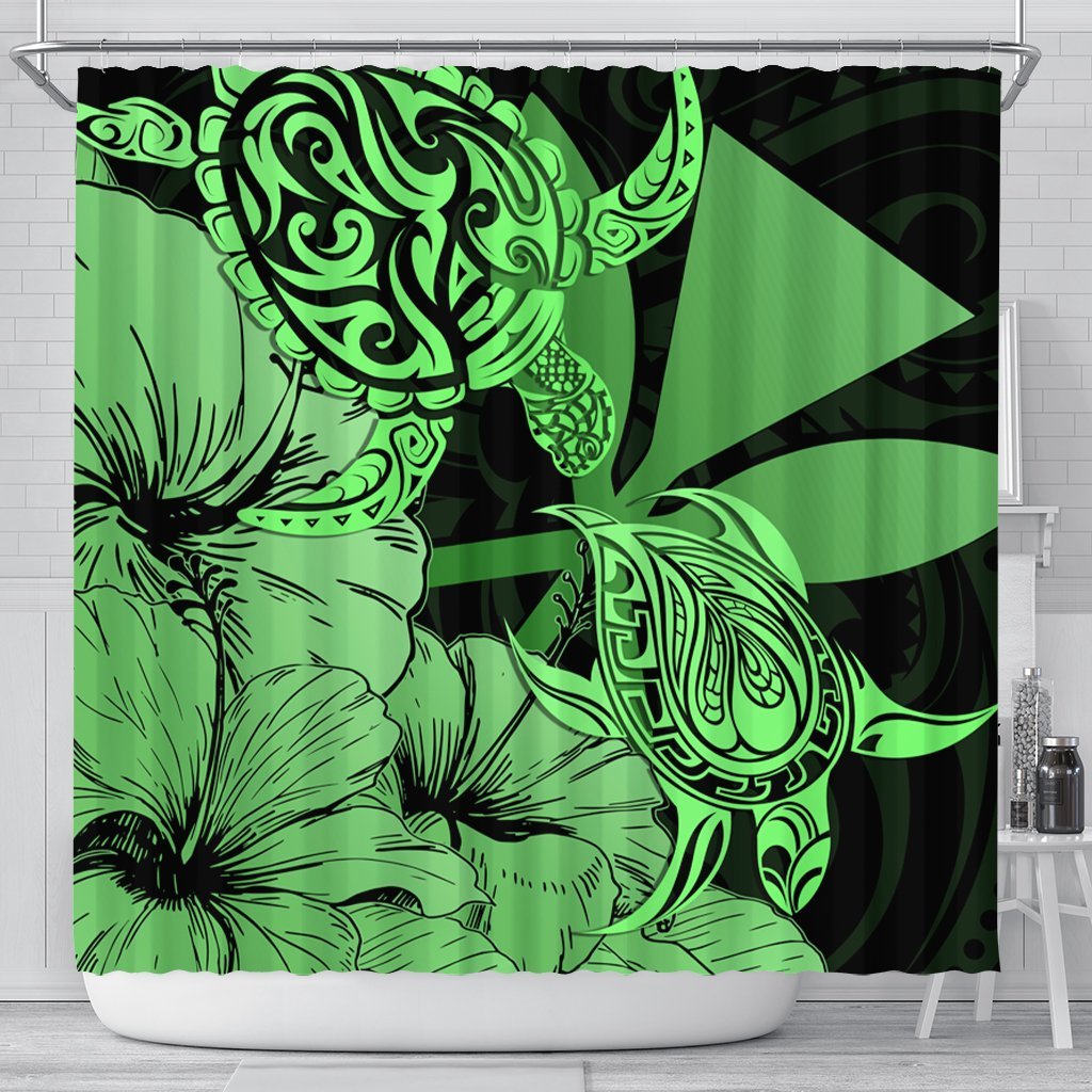 Hawaii Turtle Shower Curtain Polynesian Hibiscus Art Ver 2.0 Green - AH 177 x 172 (cm) Black - Polynesian Pride