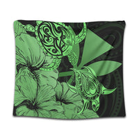 Hawaii Turtle Tapestry Polynesian Hibiscus Art Ver 2.0 Green - AH Wall Tapestry Black - Polynesian Pride
