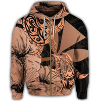 Hawaii Turtle Zip Hoodie Polynesian Hibiscus Art Ver 2.0 Orange - Polynesian Pride