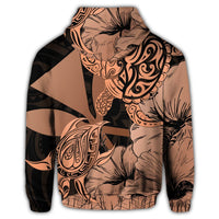 Hawaii Turtle Zip Hoodie Polynesian Hibiscus Art Ver 2.0 Orange - Polynesian Pride