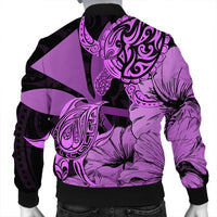 Hawaii Turtle Bomber Jacket Polynesian Hibiscus Art Ver 2.0 Pink - AH - Polynesian Pride