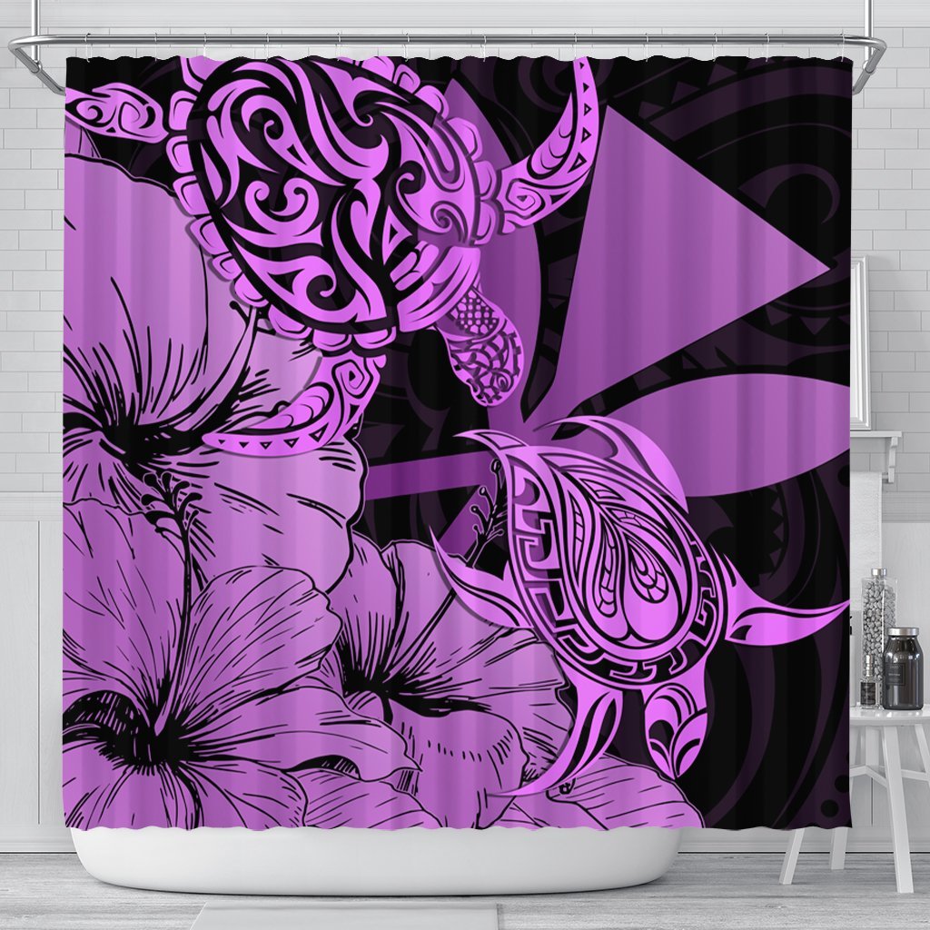 Hawaii Turtle Shower Curtain Polynesian Hibiscus Art Ver 2.0 Pink - AH 177 x 172 (cm) Black - Polynesian Pride