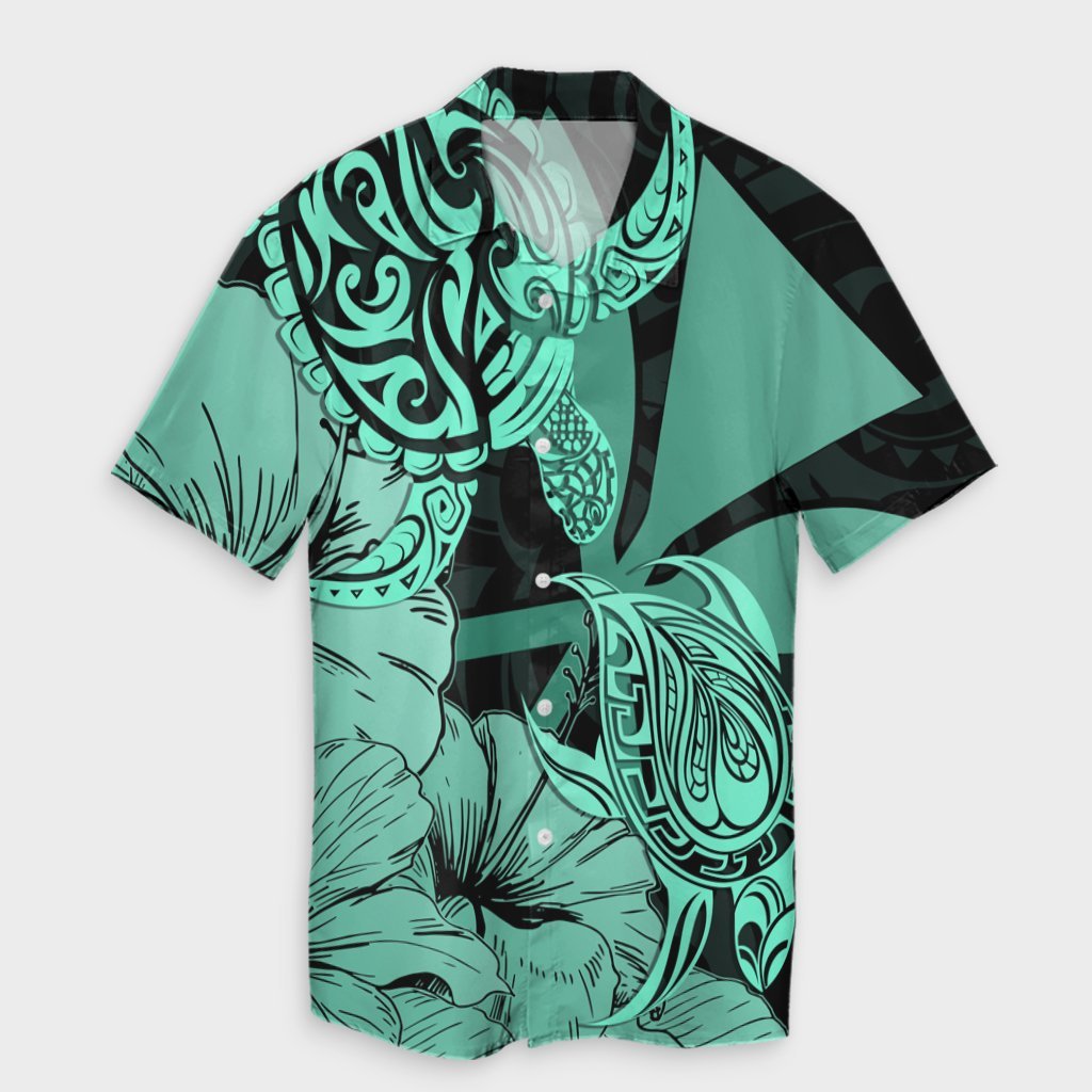 Hawaii Turtle Hawaiian Shirt Polynesian Hibiscus Art Ver 2.0 Turquoise - AH Unisex Black - Polynesian Pride