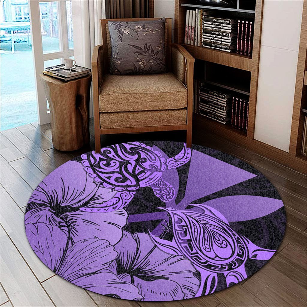 Hawaii Turtle Round Carpet Polynesian Hibiscus Art Ver 2.0 Violet - AH - Polynesian Pride