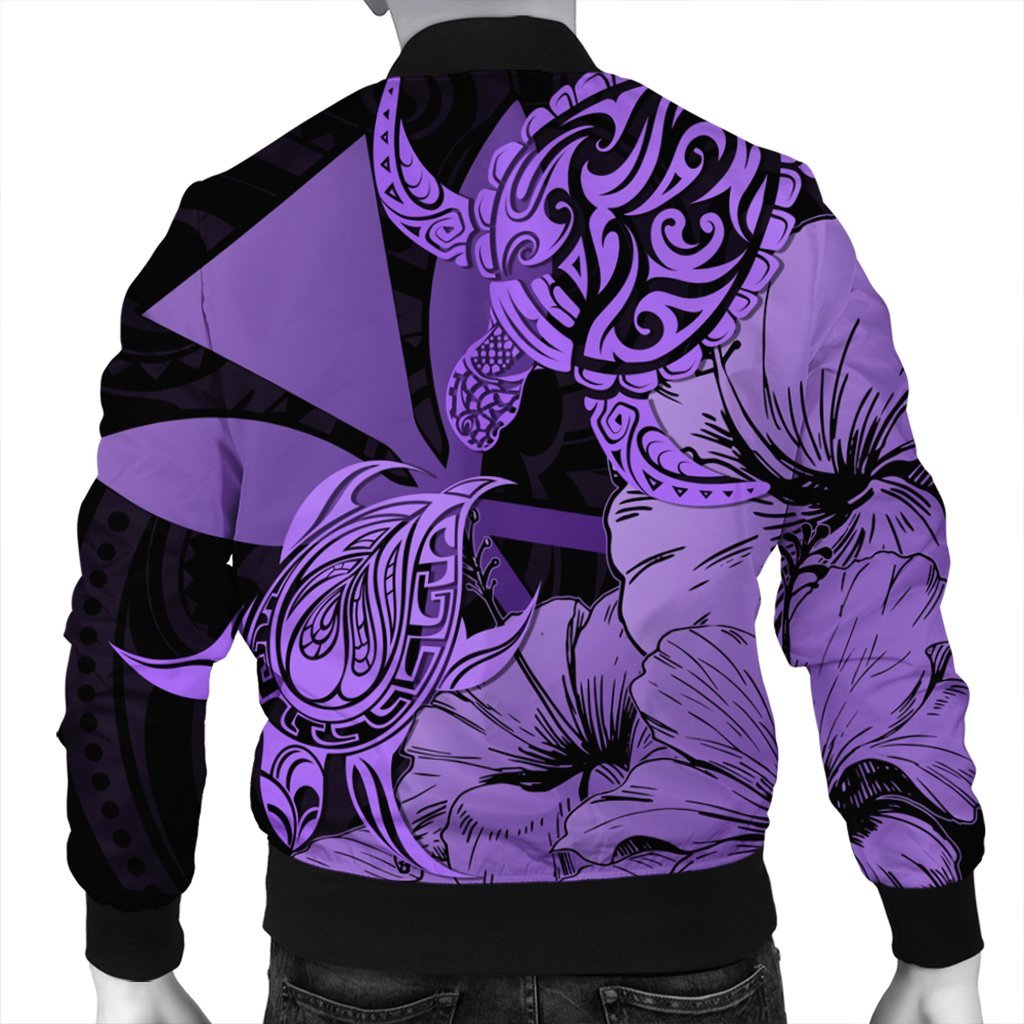 Hawaii Turtle Bomber Jacket Polynesian Hibiscus Art Ver 2.0 Violet - AH - Polynesian Pride