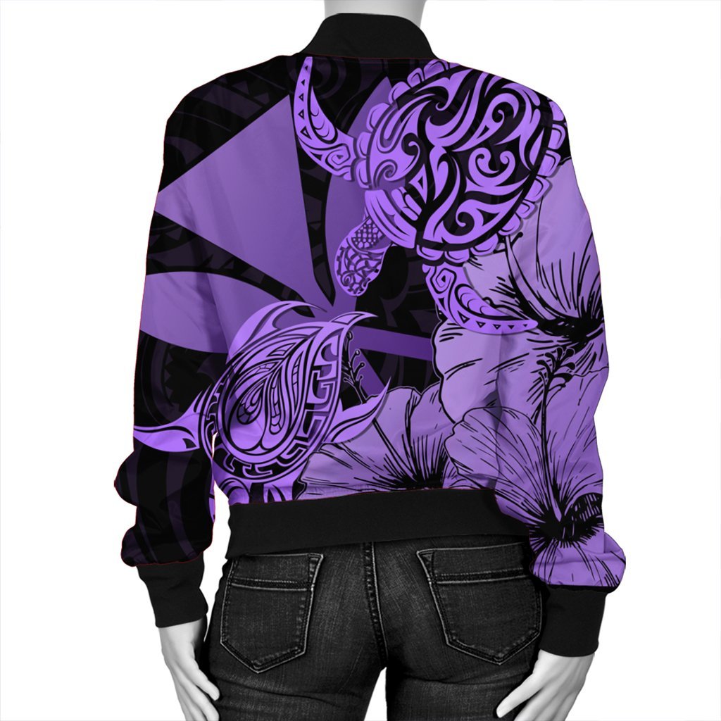 Hawaii Turtle Bomber Jacket Polynesian Hibiscus Art Ver 2.0 Violet - AH - Polynesian Pride