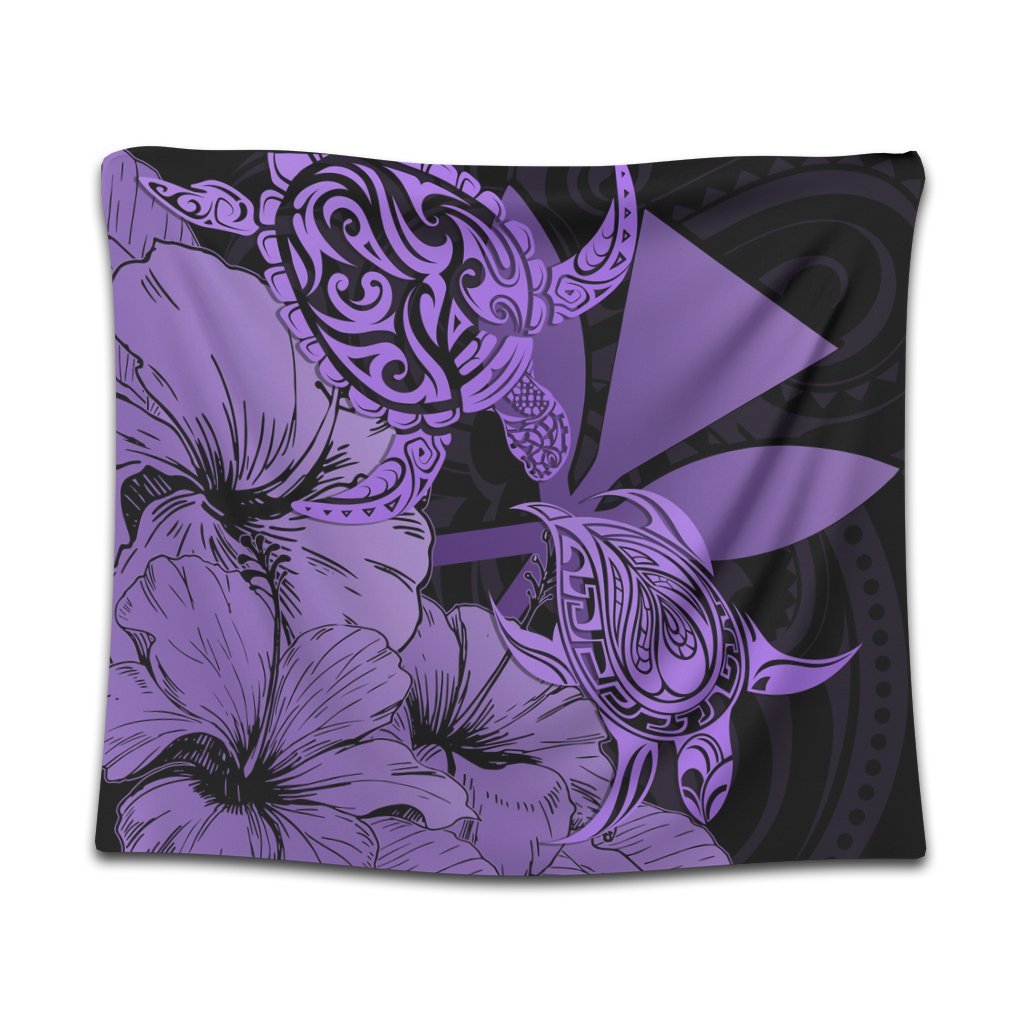 Hawaii Turtle Tapestry Polynesian Hibiscus Art Ver 2.0 Violet - AH Wall Tapestry Black - Polynesian Pride