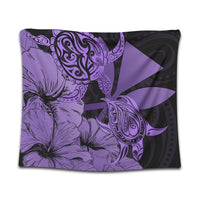 Hawaii Turtle Tapestry Polynesian Hibiscus Art Ver 2.0 Violet - AH Wall Tapestry Black - Polynesian Pride