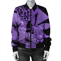 Hawaii Turtle Bomber Jacket Polynesian Hibiscus Art Ver 2.0 Violet - AH - Polynesian Pride