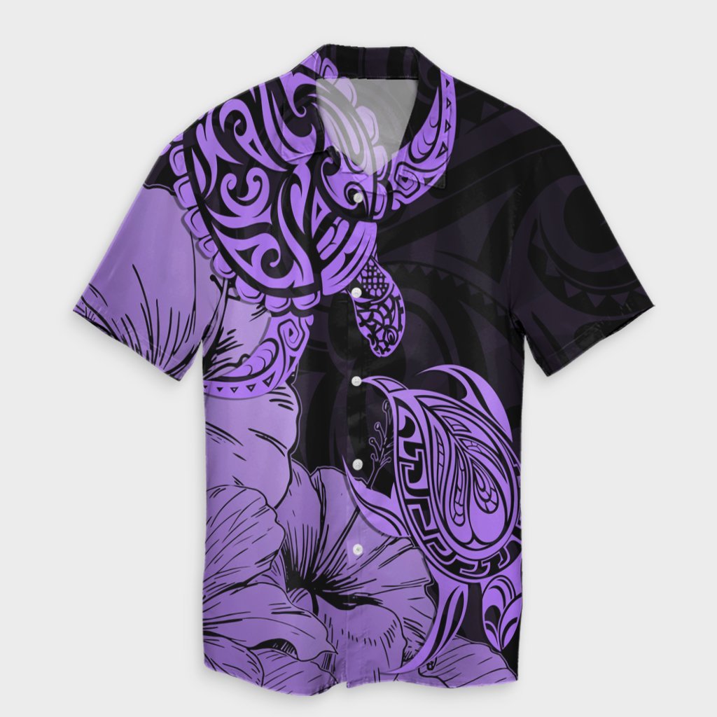 Hawaii Turtle Hawaiian Shirt Polynesian Hibiscus Art Violet - AH Unisex Black - Polynesian Pride