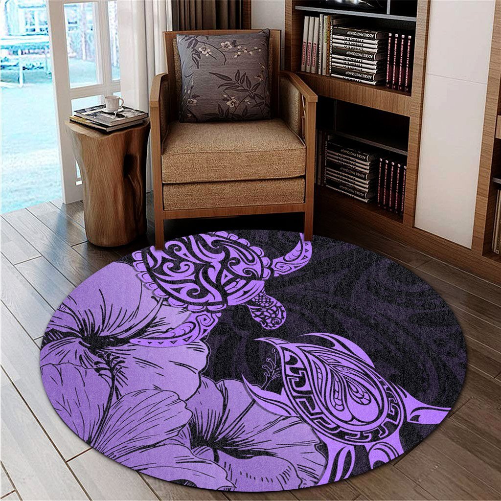 Hawaii Turtle Round Carpet Polynesian Hibiscus Art Violet - AH - Polynesian Pride