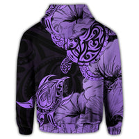 Hawaii Turtle Zip Hoodie Polynesian Hibiscus Art Violet - Polynesian Pride