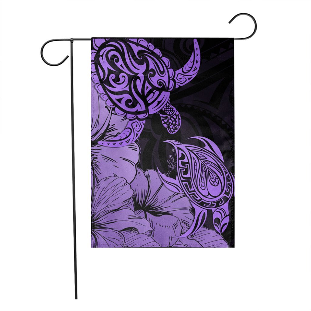 Hawaii Turtle Flag Polynesian Hibiscus Art Violet - AH - Polynesian Pride