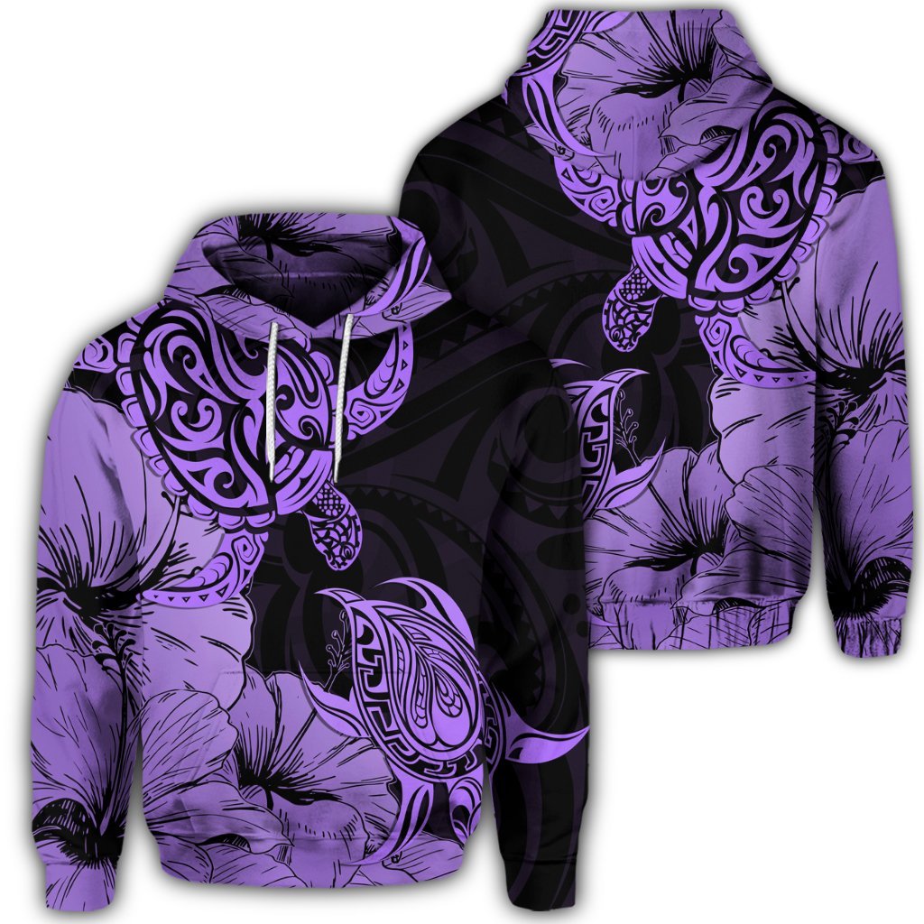 Hawaiian Turtle Hoodie Polynesian Hibiscus Art Violet Unisex Art - Polynesian Pride