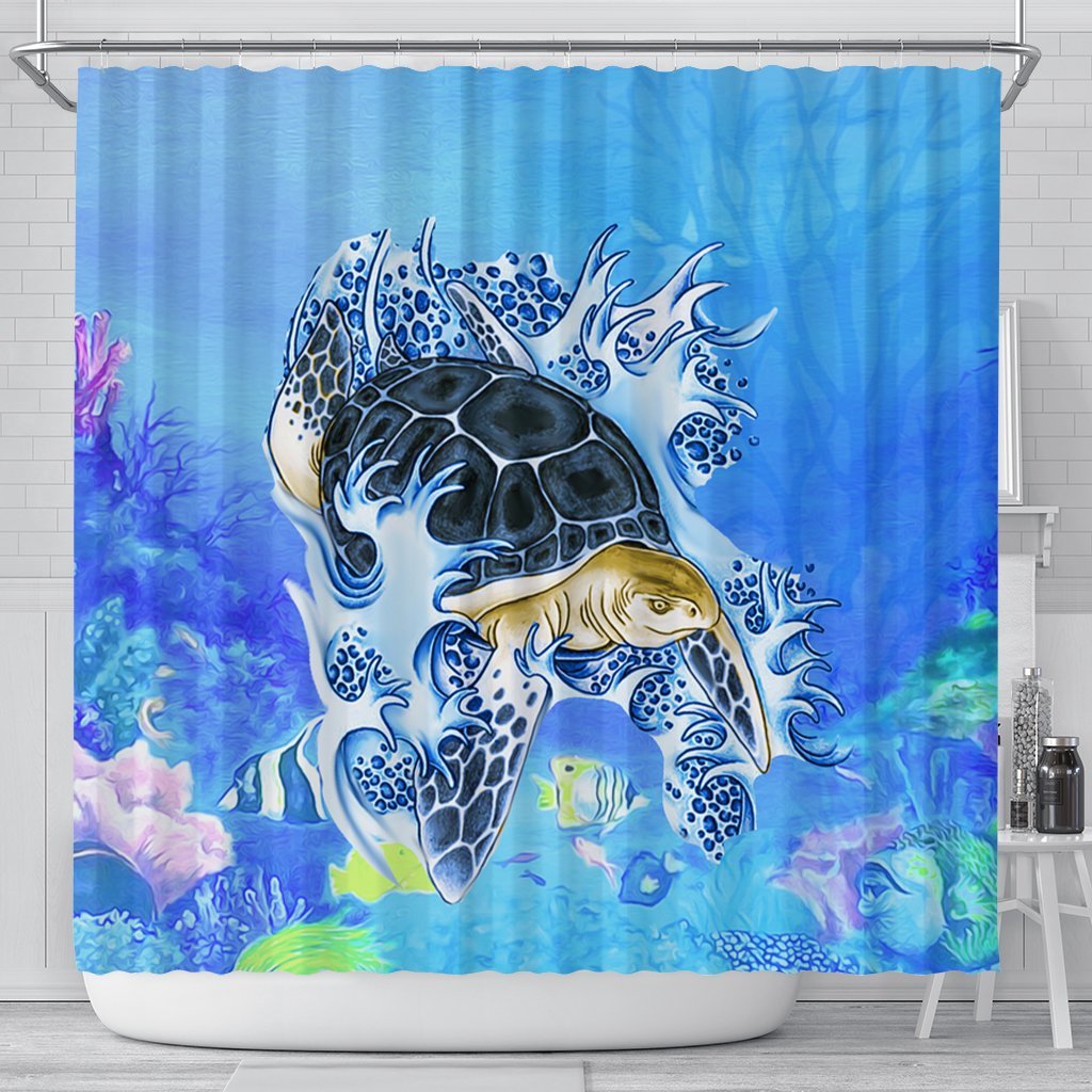 Hawaii Turtle Cool Shower Curtain - AH 177 x 172 (cm) Black - Polynesian Pride