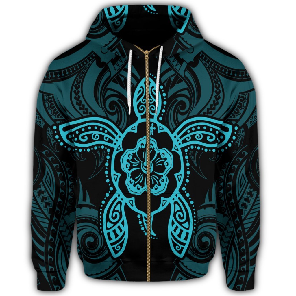 Hawaii Turtle Fixed Blue Zip Hoodie - Polynesian Pride