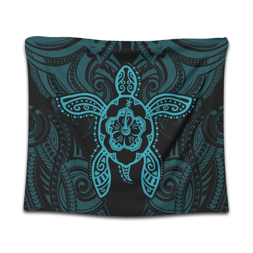 Hawaii Turtle Fixed Blue Tapestry AH Wall Tapestry Black - Polynesian Pride
