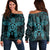 Hawaii Turtle Fixed Blue Women's Off Shoulder Sweater AH Black - Polynesian Pride