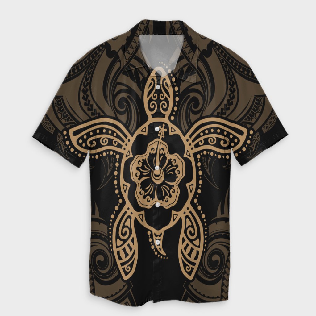 Hawaii Turtle Fixed Gold Hawaiian Shirt AH Unisex Black - Polynesian Pride