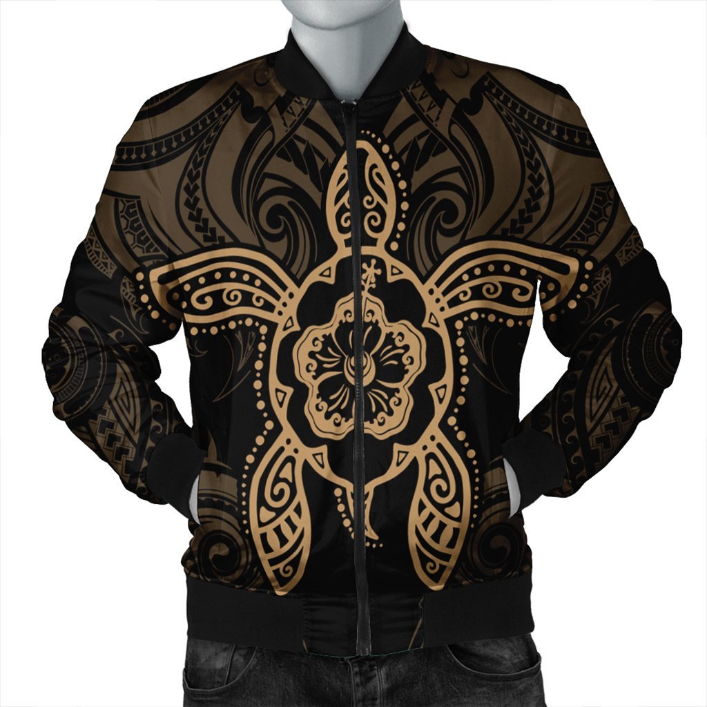 Hawaii Turtle Fixed Gold Bomber Jacket AH Black Unisex - Polynesian Pride