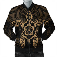 Hawaii Turtle Fixed Gold Bomber Jacket AH Black Unisex - Polynesian Pride
