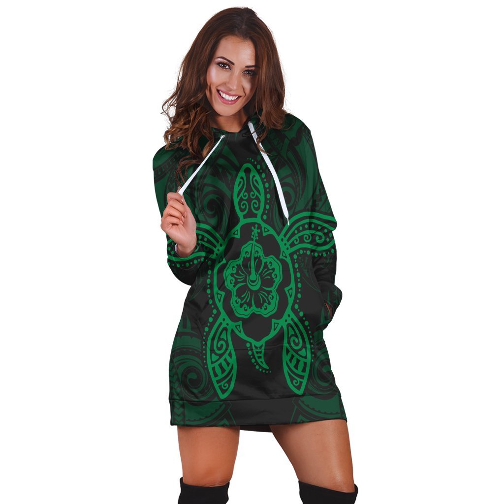 Hawaii Turtle Fixed Green Hoodie Dress AH - Polynesian Pride