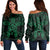 Hawaii Turtle Fixed Green Women's Off Shoulder Sweater AH Black - Polynesian Pride