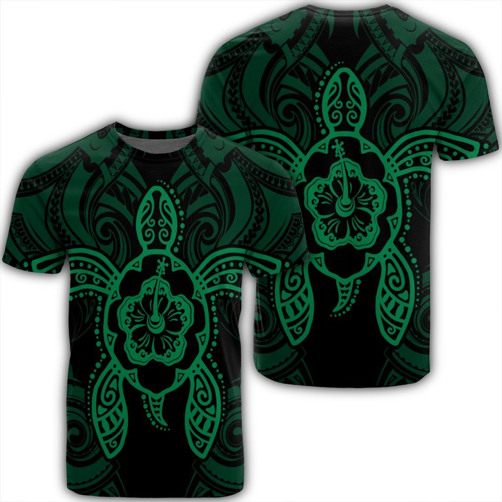 Hawaii Turtle Fixed Green T Shirt Unisex Black - Polynesian Pride