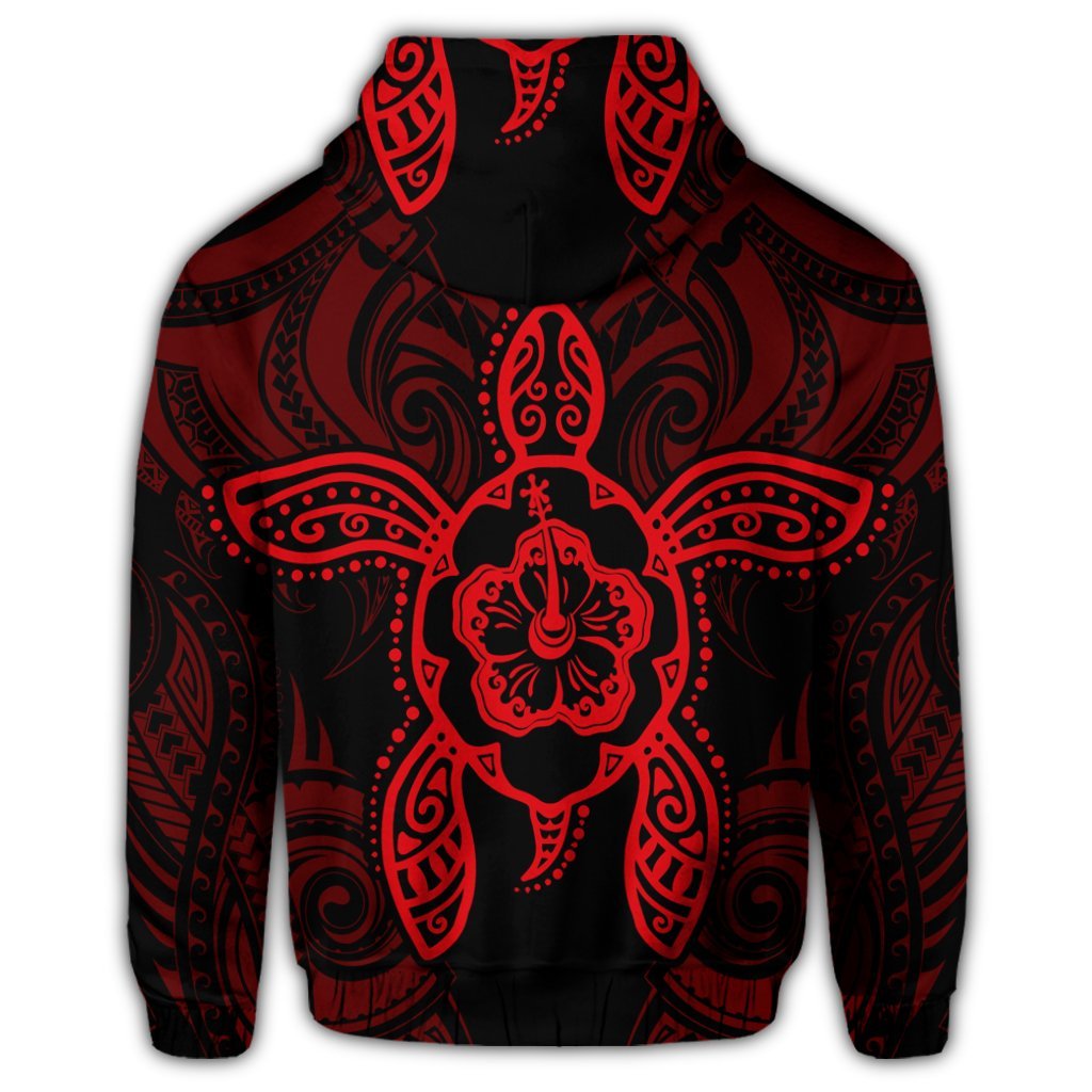 Hawaii Turtle Fixed Red Zip Hoodie - Polynesian Pride
