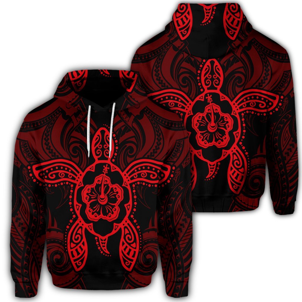 Hawaiian Turtle Fixed Red Hoodie Unisex Art - Polynesian Pride