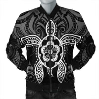 Hawaii Turtle Fixed White Bomber Jacket AH Black Unisex - Polynesian Pride