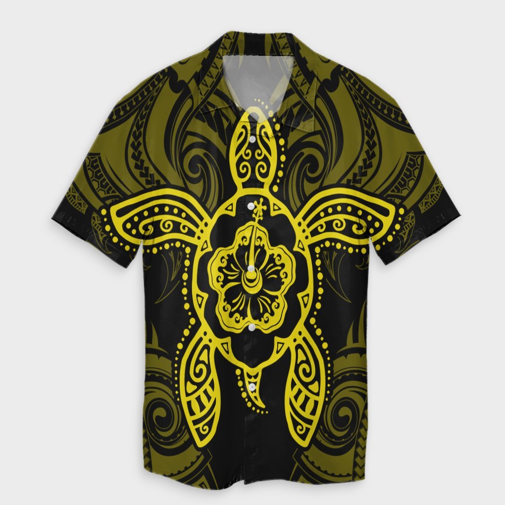 Hawaii Turtle Fixed Yellow Hawaiian Shirt AH Unisex Black - Polynesian Pride